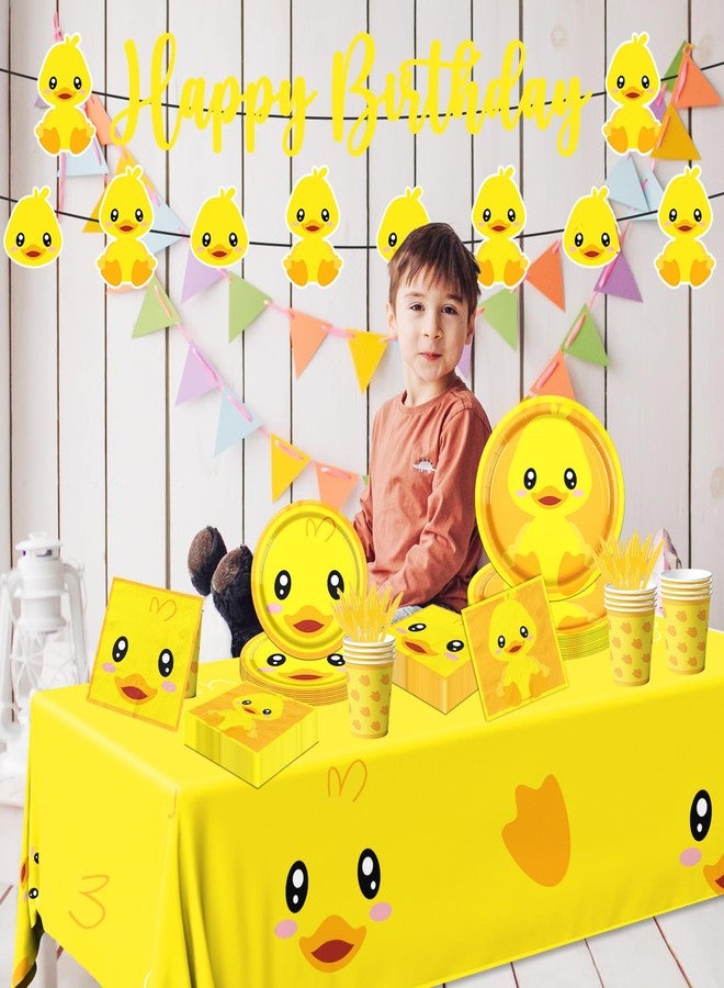 Dydamud Rubber Duck Party Supplies,Happy Birthday Duckie Tableware Set Duck Plates Yellow Baby Shower Napkins Cups for Waddle It Be Gender Reveal Party,One Lucky Duck Birthday Decorations - Image 3